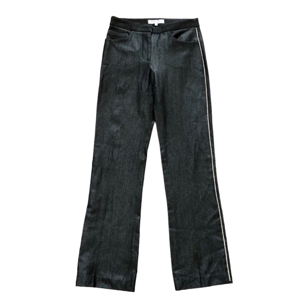 Trina Turk Gray Wool Blend Crystal Tuxedo Stripe Pants